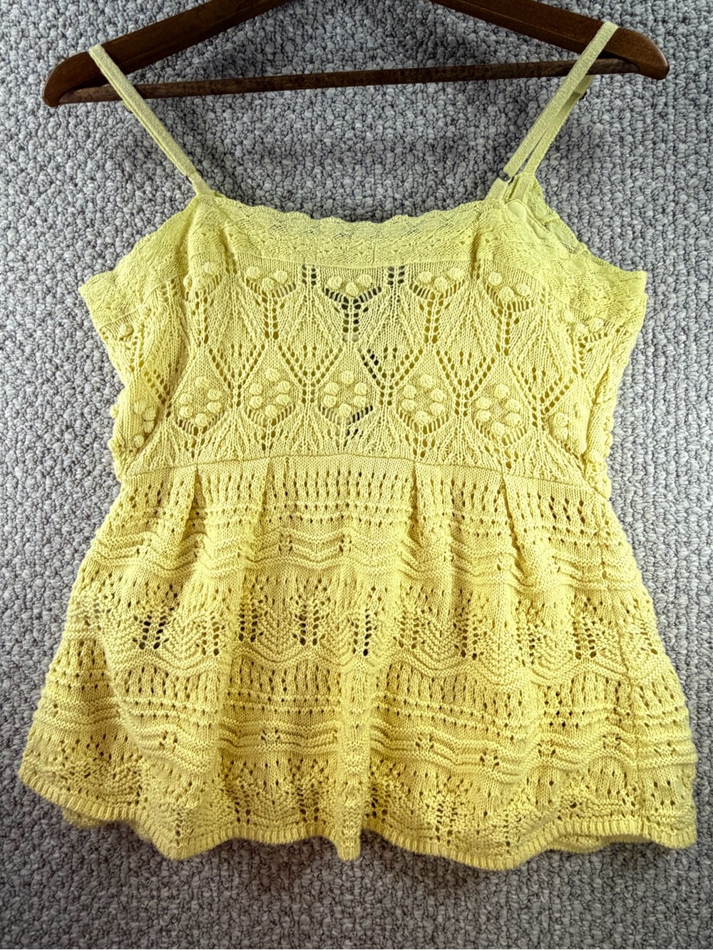 Hollister Yellow Crochet Tie-Front Cami 100% Cotton Y2K Cottagecore Crochet SZ L - Picture 2 of 9